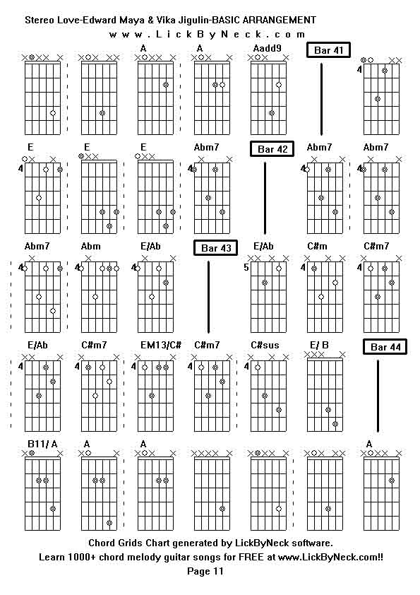 Chord Grids Chart of chord melody fingerstyle guitar song-Stereo Love-Edward Maya & Vika Jigulin-BASIC ARRANGEMENT,generated by LickByNeck software.